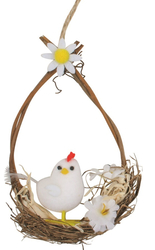 Plush white hen in an oval 14 cm for hanging