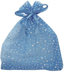 Light blue organza bag with glitter 9x12 cm
