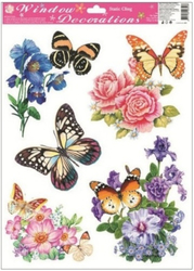 Okenní fólie motýli a květy 38x30cm hnědý motýl na fialovém kvítí