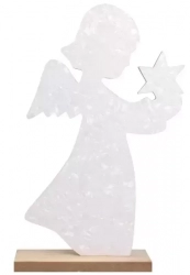 Dřevěný anděl na postavení bílý s hvězdou 21 cm