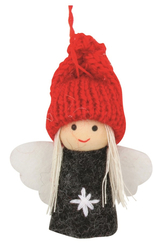 Anjel v pletenej čiapke 5,5 cm na zavesenie, čierny