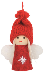 Angel in a knitted cap 5.5 cm for hanging, red