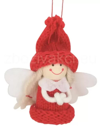Anjel v pletenej čiapke červeno