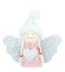 Hanging Angel with Silver Wings 7.5cm Pink Dress 