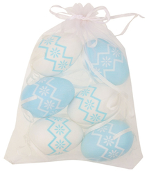 Eggs with flowers white/blue plastic for hanging