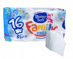 Papier toaletowy Bunny Soft 16 rolek - 3 warstwy - długość 15 metrów - 100% celuloza