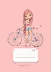 School workbook 524 with edge girl with bike