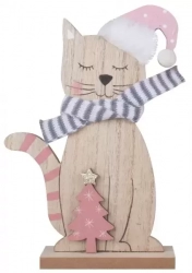 Cat in a pink hat wooden stand 14 x 19.5 cm