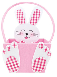 Rectangular felt basket with hare 10x16x11 cm pink