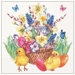 Napkins Easter chicks and a basket of flowers