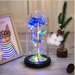VĚČNÁ RŮŽE VE SKLE LED MODRÁ 