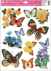Okenní fólie motýli a květy 38x30cm modrý  motýl na fialkách