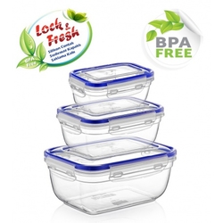 Rectangular jars with clip - 3-piece set (400, 800, 1400ml)