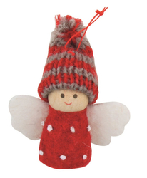 Red hanging angel in a striped cap (Angel Př)