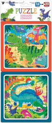 Puzzle 2 pictures 15 x 15 cm, 16 and 20 pieces, dinosaurs 