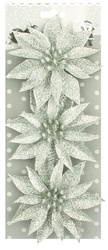 Růže vánoční glitrová 3ks, 10cm, stříbrná