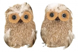 Plush owl on clip 7 cm, brown