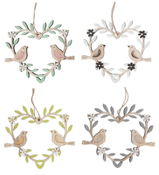 Wooden heart wreath with birds for hanging 