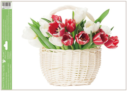 Window foil flowers in the basket tulips