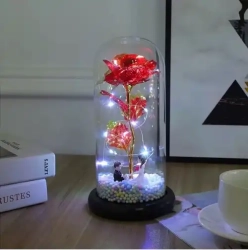 Věčná růže ve skleněném stínítku s RGB LED podsvícením