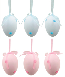Plastic eggs for hanging with flower, 6 pcs in the bag
