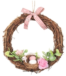 Wreath with nest and pink bow 20 cm
