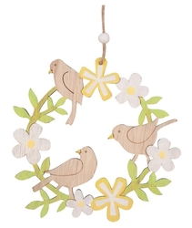 Wooden wreath with birds for hanging 15 cm 