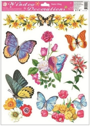Okenné fólie motýle a kvety 38x30cm žltočierny motýľ na farebnom kvete