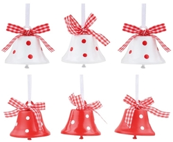 Hanging bells red and white with polka dots