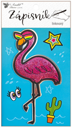 Notizbuch liniert genäht, mit 3D-Flamingo