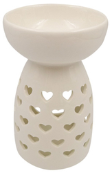White porcelain aroma lamp with hearts 14 cm
