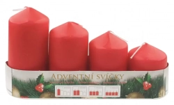 Adventná sviečka valec červená postupka 60, 75, 90, 105 x 50 mm, 4 ks