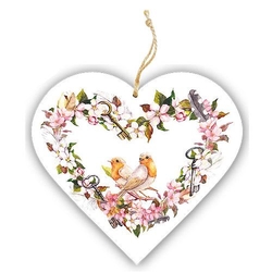 Decorative wooden heart 13 cm - birds