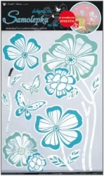 Wall stickers flowers with blue mirror contour, 41x29cm