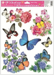 Okenní fólie motýli a květy 38x30cm modrý motýl na modrém kvítí