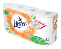 Linteo three-ply toilet paper, roll 130 scraps and 15 m, 8 rolls