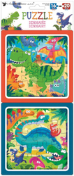 Puzzle 2 pictures 15 x 15 cm, 16 and 20 pieces, dinosaurs