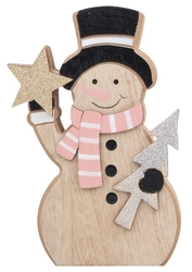 Drevená dekorácia snehuliak s hviezdou 15 cm
