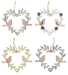 Wooden heart wreath with birds for hanging