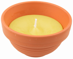 Citronella garden candle in a ceramic bowl