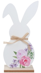 Wooden rabbit with a floral pattern on a stand 23 cm