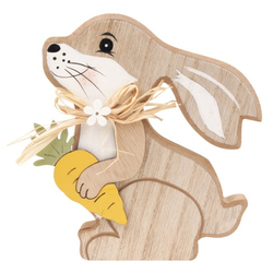 Zajac drevený s mrkvičkou na postavenie 14 cm